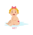 little baby girl in nappy is wet and needs change vector image
