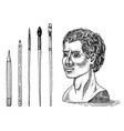 gypsum statue or sculpture and brushes in vintage vector image