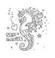 fantastic sea unicorn horse black and white vector image