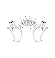 magic hands with night moth outline celestial vector image