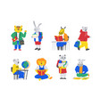 school animals cartoon characters with books vector image vector image