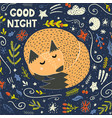 good night card with a cute sleeping fox vector image vector image