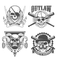 set of gangster emblems skull with two crossed vector image