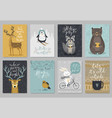 christmas animals card set hand drawn style vector image vector image