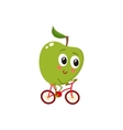 green cheerful smiling apple riding a bicycle vector image