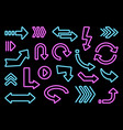 glowing neon sign blue arrow and violet pointer vector image