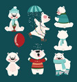 set of polar bears collection cartoon vector image vector image