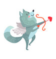 wolf with amoretto wings holds bow and arrows vector image