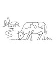 cow with house line art drawing minimalist black vector image