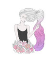 girl with long wavy pink hair vector image