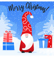 christmas card with cute gnome in funny hat vector image