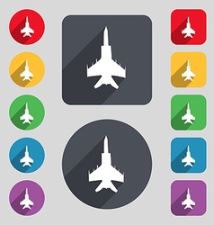 Fighter icon sign a set of 12 colored buttons Vector Image