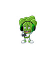 mascot icon spinach with headphone vector image