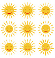 cute hand drawn sun icons with smile vector image