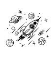 rocket doodle space sketch cartoon vector image