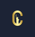 liberty statue c initial gold logo vector image