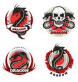 vintage colored tattoo dragon emblems set vector image