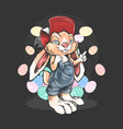 rabbit cartoon and easter egg vector image