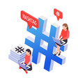 hashtag isometric icon vector image
