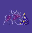 christmas deer silhouette logo continuous one line vector image