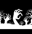 white horror zombi hands and tree silhouettes vector image