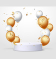 podium with gold confetti and balloons vector image