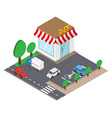 shop building with parking place in isometric vector image
