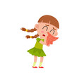 Flat girl kid blows her nose crying Royalty Free Vector