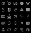 logistics line icons on black background vector image vector image