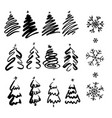 christmas tree snowflakes new year set doodle vector image