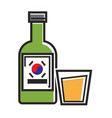 korean drink in bottle and glass cup isolated vector image vector image
