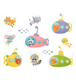 Cartoon animals swimming under water on submarine Vector Image