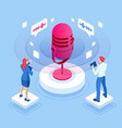isometric speech battle and digital sound wave vector image