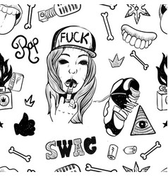 Rap music hip hop doodle pattern with Royalty Free Vector