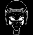 alien head in white line on black background vector image