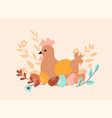 easter boho chicken with eggs vector image