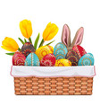easter basket with painted eggs vector image vector image