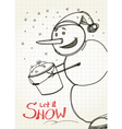christmas card snowman collecting snow to bucket vector image