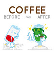 batteri before and after coffee vector image