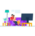 couple watching tv cartoon boy and girl vector image