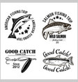 vintage salmon fishing emblem label and design vector image