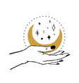 womens hand holding moon and stars trendy linear vector image
