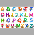 cartoon alphabet with happy animal characters vector image