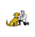 veterinarian vet kneeling with pet dog cartoon vector image