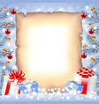 white christmas tree branches paper and gifts vector image