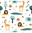 forest animals pattern and cute nature icons print vector image vector image