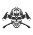 vintage fireman skull in firefighter helmet vector image vector image