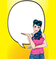 smiling woman gesture presenting something vector image