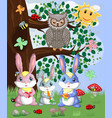 a family of three bunnies in forest glade mom vector image