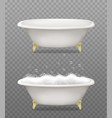 set white bathtubs with soap foam and bubbles vector image